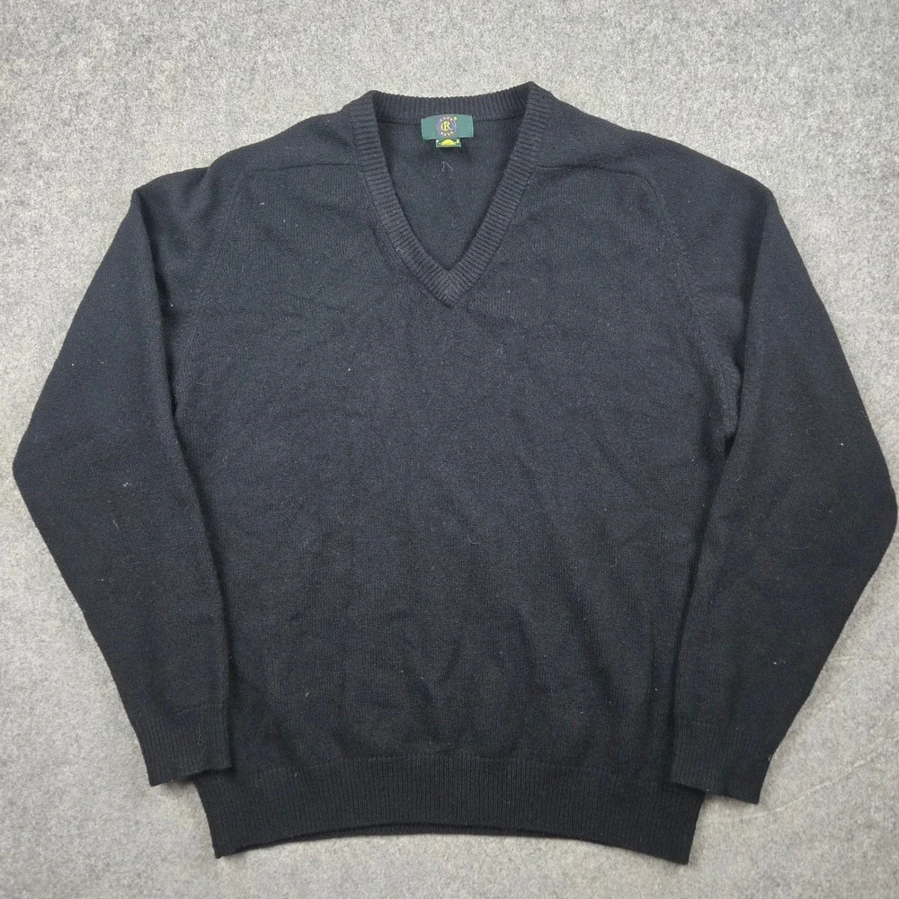 Vtg Club Room Sweater Mens M Black V-Neck 100% Lambswool Knit Preppy Classic - Picture 2 of 8